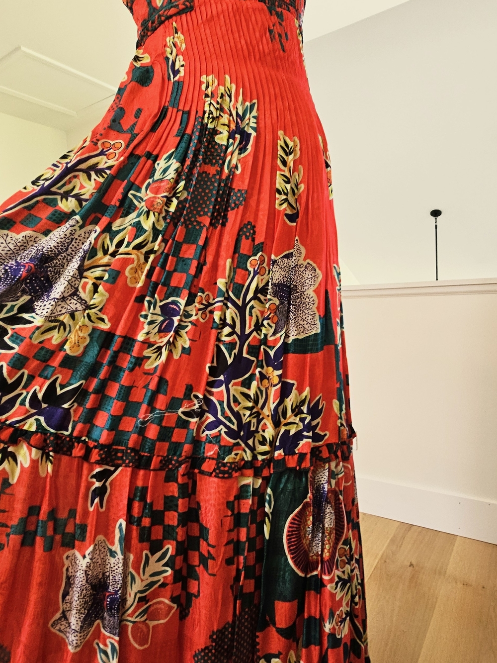 Bhanuni By Jyoti Red Floral Maxi Dress with Green Sash Maxi Dress XS - Picture 12 of 15